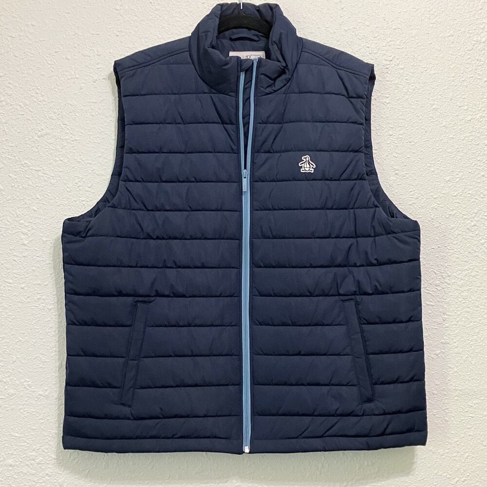 Original Penguin Munsingwear Mens XXL Navy Blue Quilted Puffer Vest Full Zip